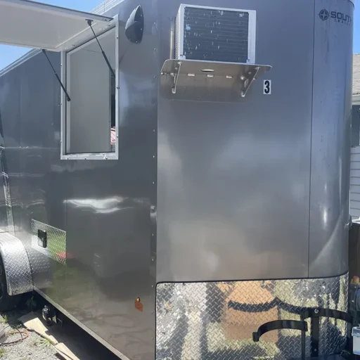 A backyard-based silver food trailer is currently up for sale.